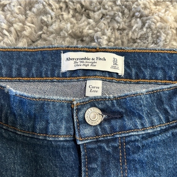 Abercrombie & Fitch Ultra High Rise 90s‎ Straight Jeans in Dark Marble Blue 33 S - Picture 4 of 4